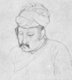 India: A drawing of Akbar, 3rd Mughal Emperor (r. 1556-1605) towards the end of his reign, c. 1600
